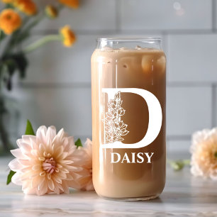 Floral Letter D Monogramm Personalisiert Name Weiß Dosenglas
