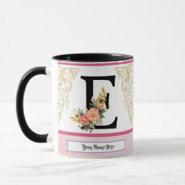 Floral Letter E Mug – Personalized Initial Cup wit