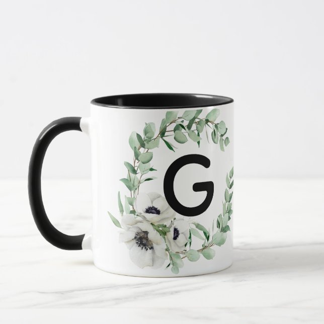 Floral Letter G Initial Coffee Mug Tasse (Links)