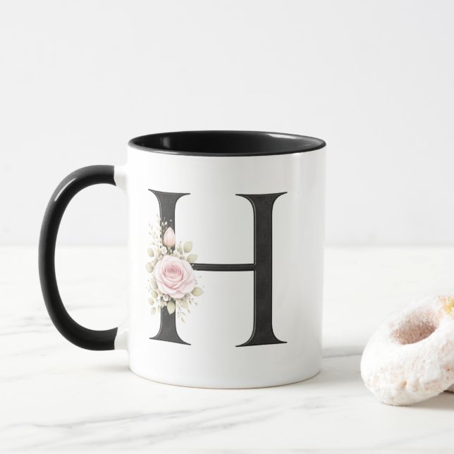 Floral Letter H Monogram | Elegant Initial H Logo Tasse (Mit Donut)