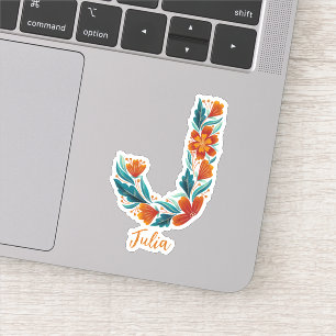 Floral Letter J Custom Cut Vinyl Aufkleber