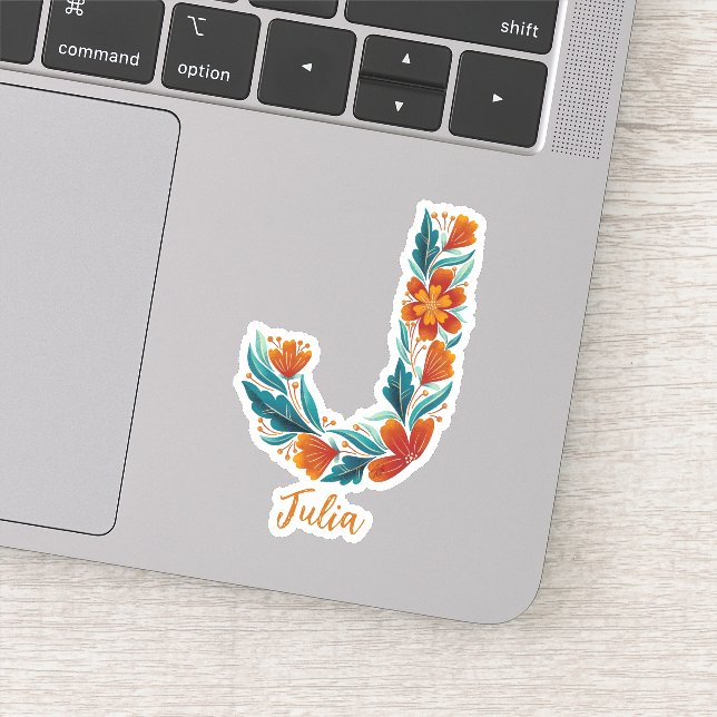 Floral Letter J Custom Cut Vinyl Aufkleber (Detail)