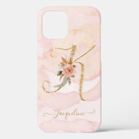 Floral Letter K Gold Script Monogramm Farbe