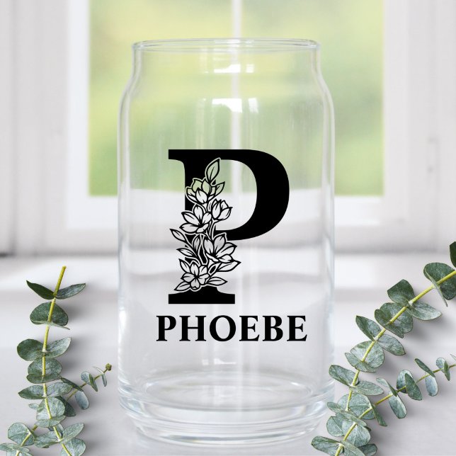 Floral Letter P Monogramm und Personalisierte Beze Dosenglas (Von Creator hochgeladen)