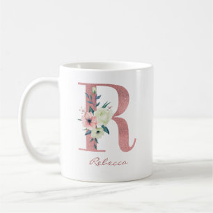 Floral Letter R Initial - Pink und Ivory Bouquet Kaffeetasse