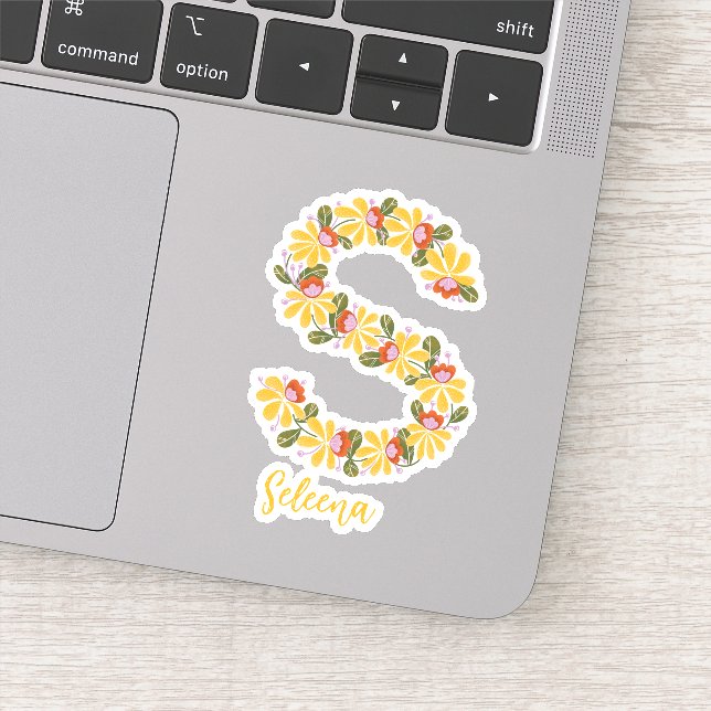 Floral Letter S Custom Cut Vinyl Aufkleber (Detail)