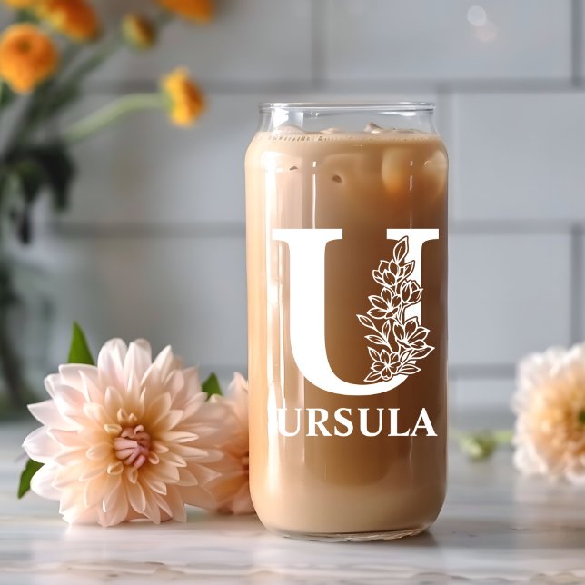 Floral Letter U Monogramm Personalisiert Name Weiß Dosenglas (Von Creator hochgeladen)
