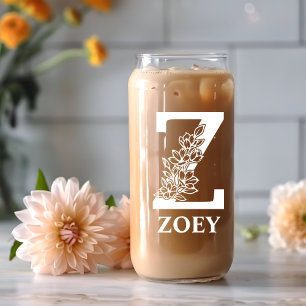 Floral Letter Z Monogramm Personalisiert Name Weiß Dosenglas