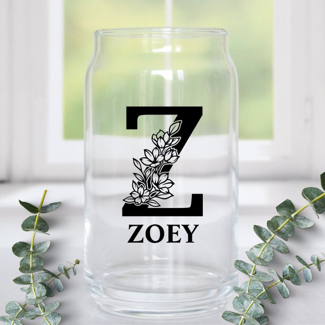 Floral Letter Z Monogramm und Personalisierter Nam Dosenglas (Von Creator hochgeladen)