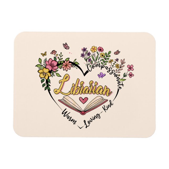 Floral Librarian Heart Magnet (Horizontal)
