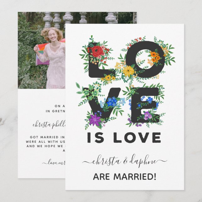 Floral Liebe ist Liebe LGBT Elopement Ankündigung (Vorne/Hinten)