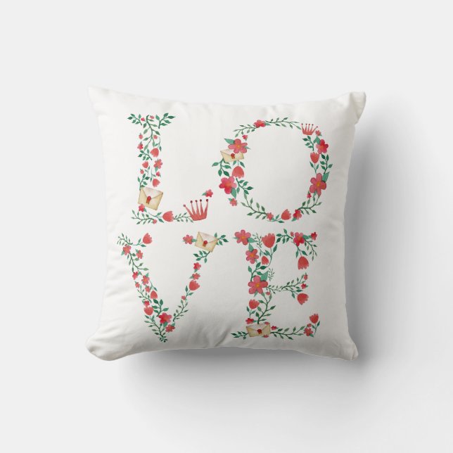 Floral LIEBE Letters Valentine Kissen (Vorderseite)