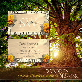 Floral Light Brown Wood Grain Tree Barks Initialen Visitenkarte