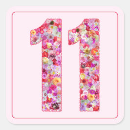 Floral Light Pink Month Number 11 Quadratischer Aufkleber