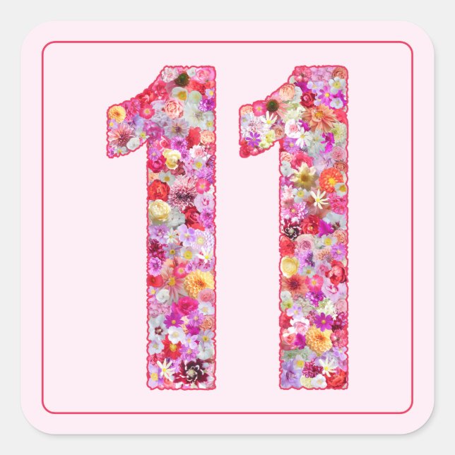 Floral Light Pink Month Number 11 Quadratischer Aufkleber (Vorderseite)