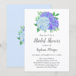 Floral Lila Blue Hydrangea Bouquet Brautparty Einladung