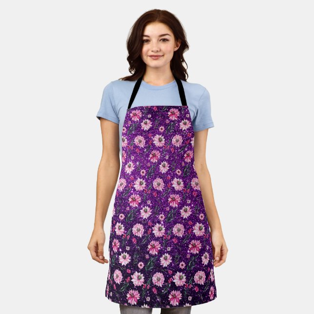 Floral Lila Glitzer Küche Weihnachtsgeschenk Schürze (Getragen)