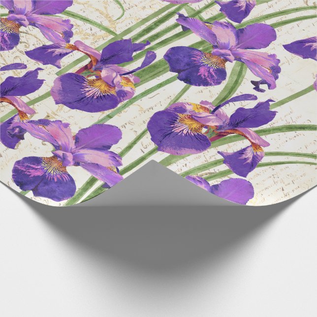 Floral Lila Iris Gold Damask Hochzeit Geschenkpapier (Ecke)