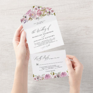 Floral Lila Mauve Watercolor UAWG Wedding All In One Einladung