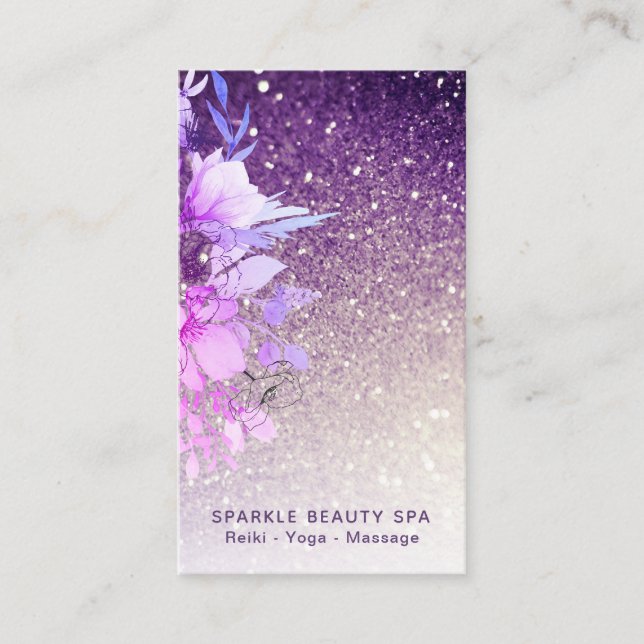 *~* Floral Lila Ombre Glitzer Beauty Wellness-Cent Visitenkarte (Vorderseite)