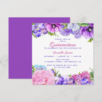 Floral Lila Paisley Modern Quinceañera Einladung