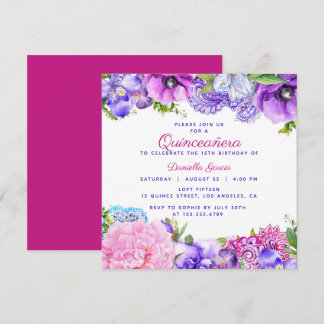 Floral Lila Paisley Modern Quinceañera Einladung