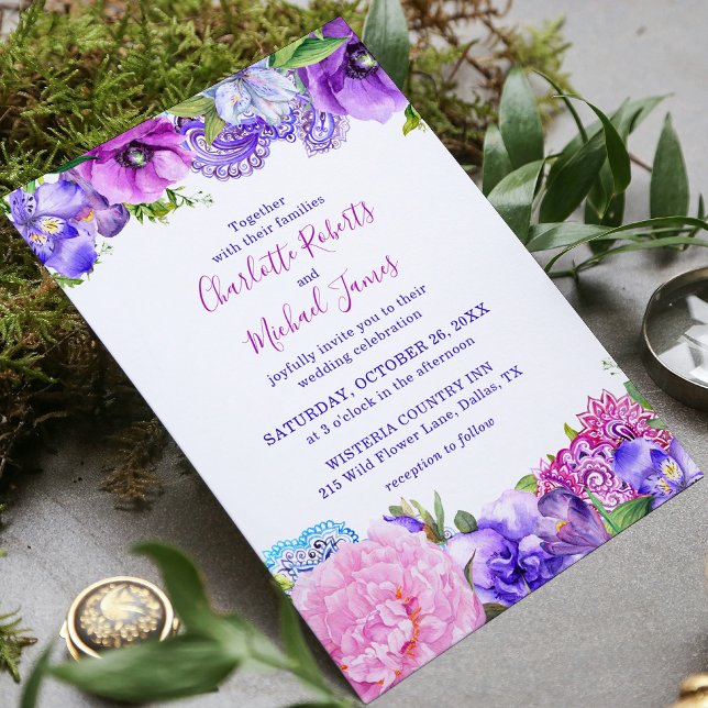 Floral Lila Paisley Watercolor Wedding Einladung (Von Creator hochgeladen)