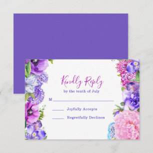 Floral Lila Paisley Watercolor Wedding RSVP Card Karte