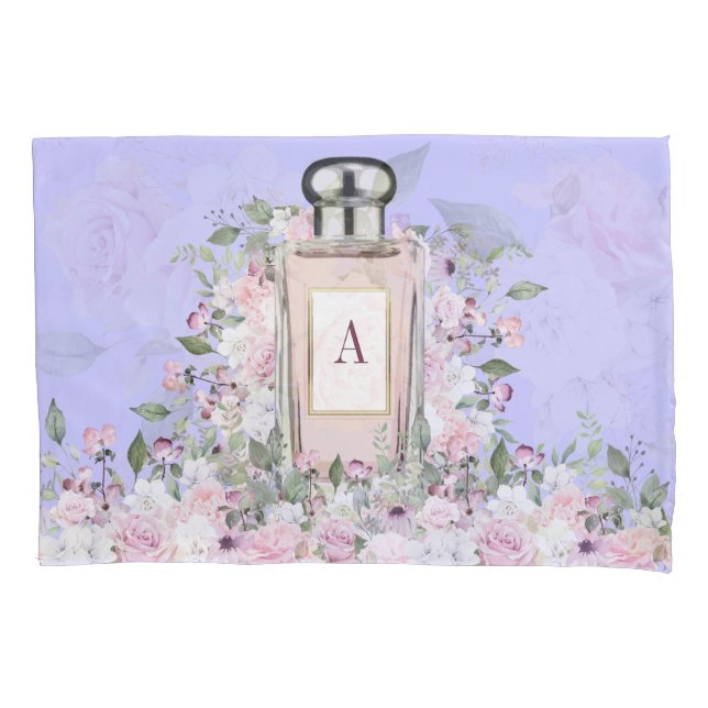 Floral Lila Parfüm Monogramm Kissenbezug (Vorderseite)