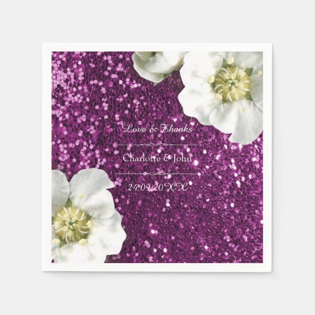 Floral Lila Pink Jasmin Danke Custom Glitzer Serviette (Vorderseite)