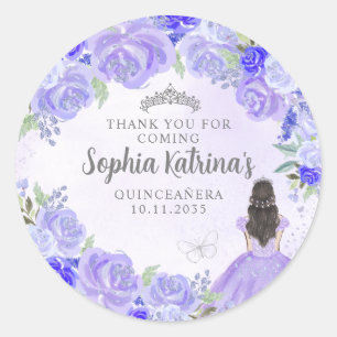 Floral Lila Princess Quinceanera Birthday Gevor Runder Aufkleber