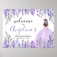 Floral Lila Quinceanera Begrüßungszeichen