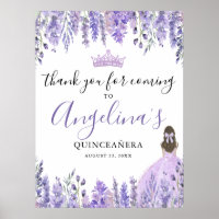 Floral-lila Quinceanera-Dankeschön-Schild