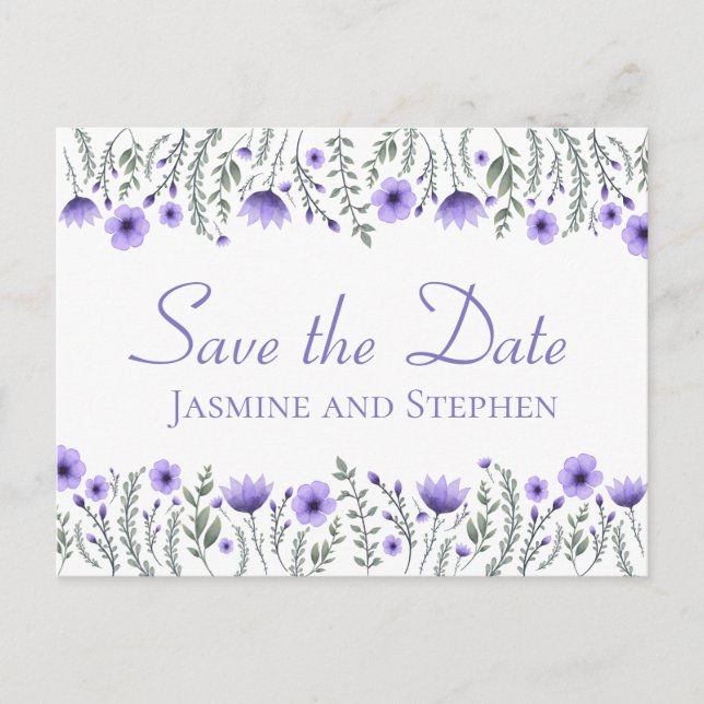 Floral Lila Save the Date Hochzeit Verlobung Postkarte (Vorderseite)