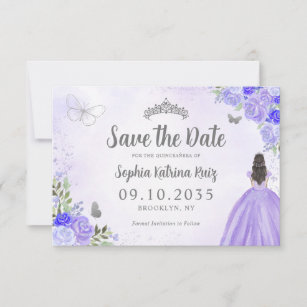 Floral Lila Silver Prinzessin Birthday Quinceanera Save The Date