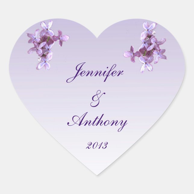 Floral Lilac Blume Hochzeitsticker Herz-Aufkleber (Vorderseite)