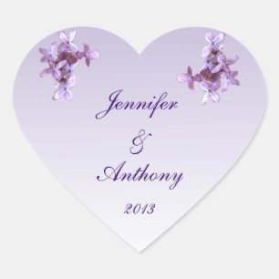 Floral Lilac Blume Hochzeitsticker Herz-Aufkleber