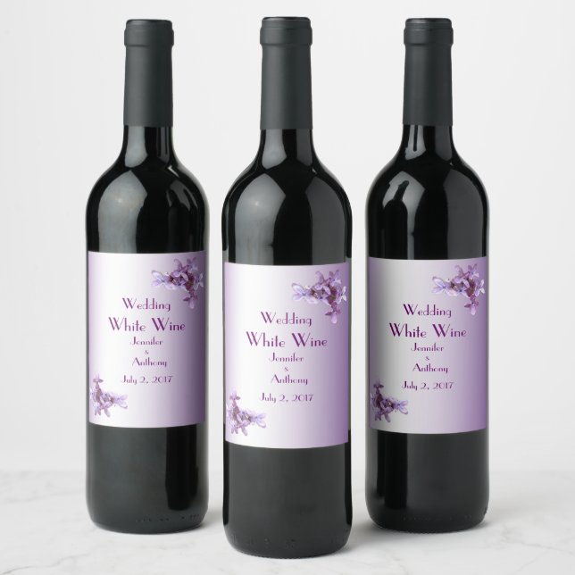 Floral Lilac Blume Hochzeitwein Weinetikett (Flaschen)