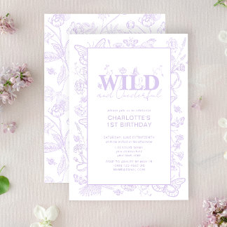 Floral Lilac Blume Wild & Onederful 1. Geburtstag Einladung