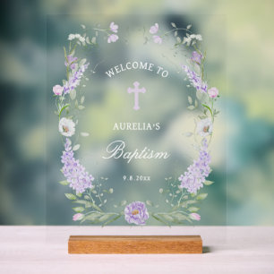 Floral Lilac Cadre Baptême Bienvenue