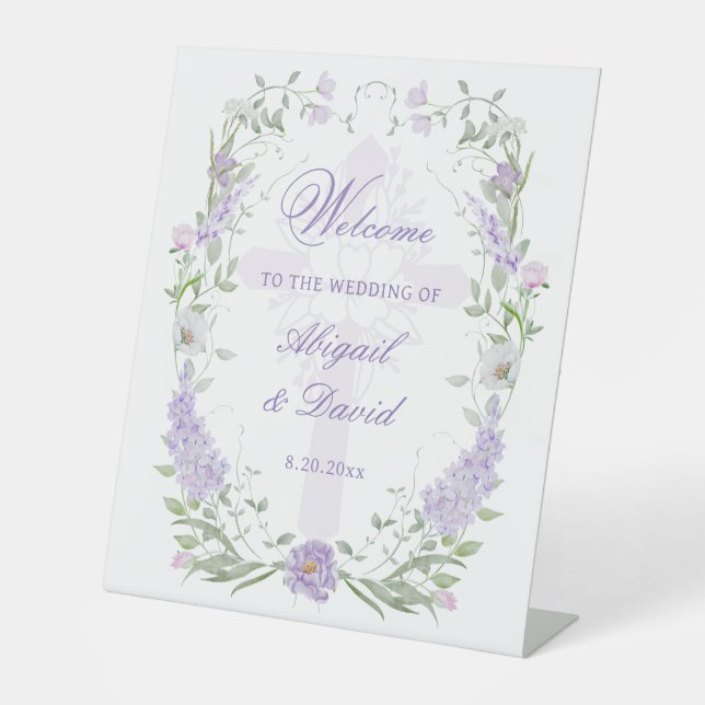Floral Lilac Frame Religious Wedding Welcome Sockelschild (Vorderseite)