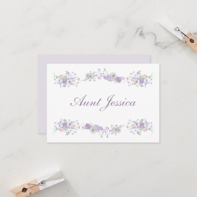 Floral Lilac Lavender Flat Platzkarte (Vorderseite/Rückseite Beispiel)
