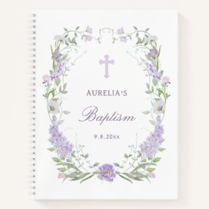 Floral Lilac Lavender Frame Taufe Gästebuch Notizbuch