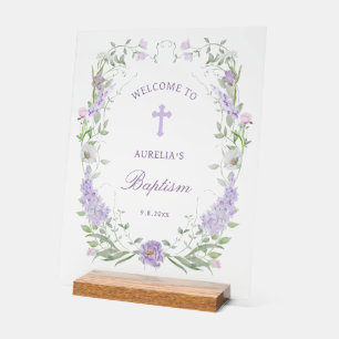 Floral Lilac Lavender Frame Taufe Willkommen Acrylschild