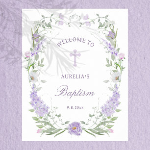 Floral Lilac Lavender Frame Taufe Willkommen Poster