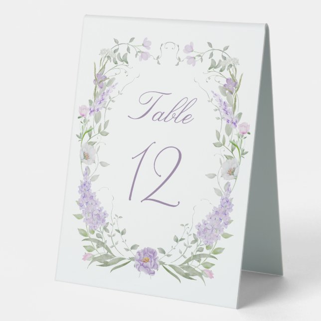 Floral Lilac Lavender Rahmen Tischnummer Zeichen Tischaufsteller (Vorderseite)