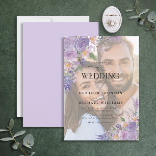 Floral Lilac Lavender Vellum Overlay Foto Hochzeit Einladung