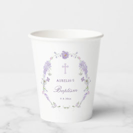 Floral Lilac Lavender Wreath Baptism Pappbecher