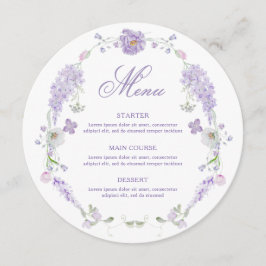 Floral Lilac Lavender Wreath Round Menu Menükarte
