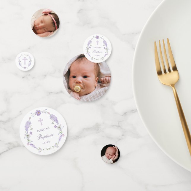 Floral Lilac Lavender Wreath Tauftisch Konfetti (Gruppe)